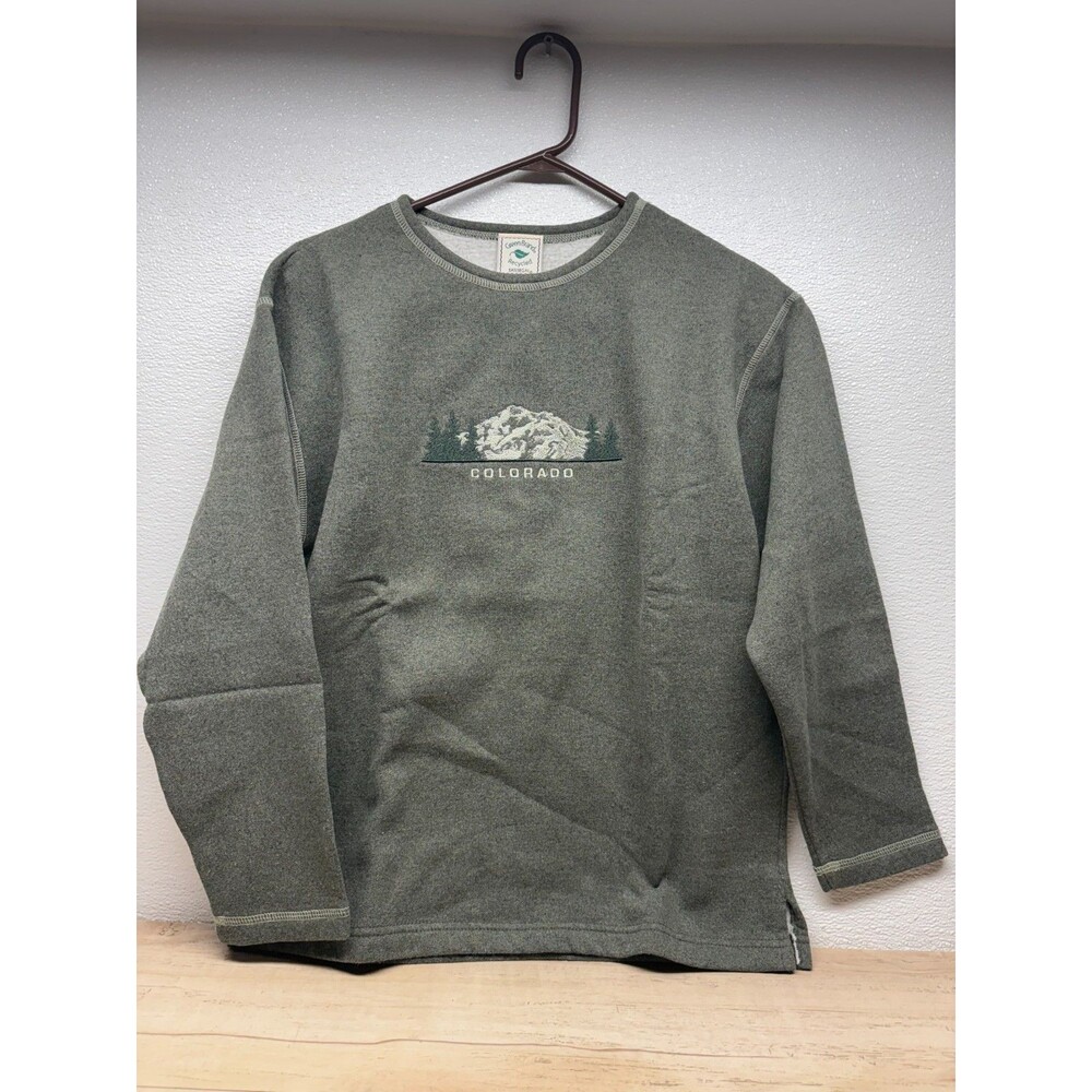 Green Brand Recycled Green Women Embroidered Sweatshirt Size: S Made In USA